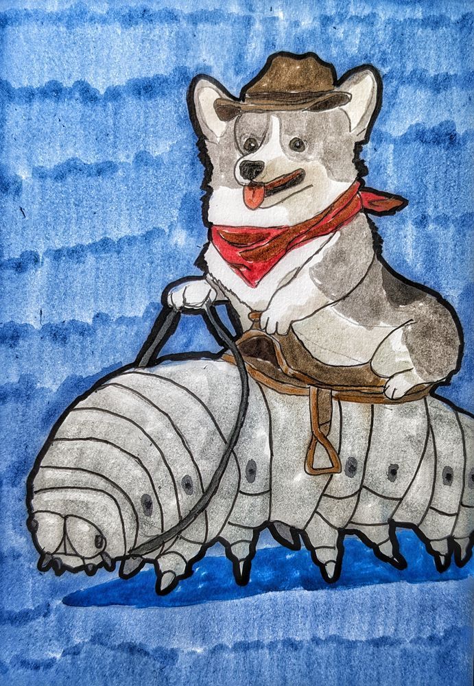 Cowboy Corgi Riding a Caterpillar – Whimsical Dog Art Print