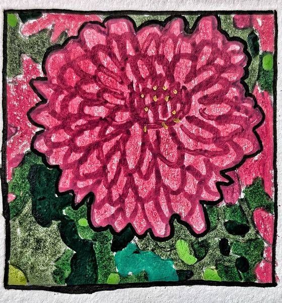 Chrysanthemum Miniature Study – Floral Mixed Media Artwork by Justyn Simon