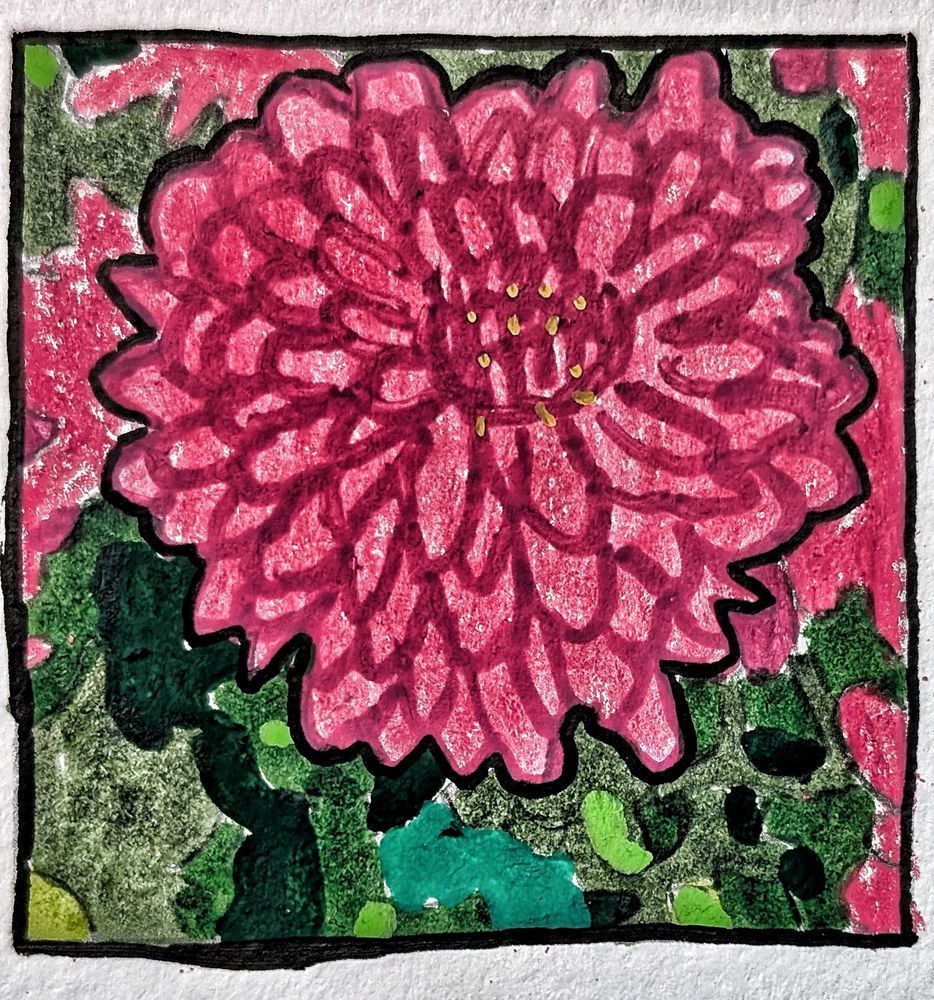 Chrysanthemum Miniature Study – Floral Mixed Media Artwork by Justyn Simon