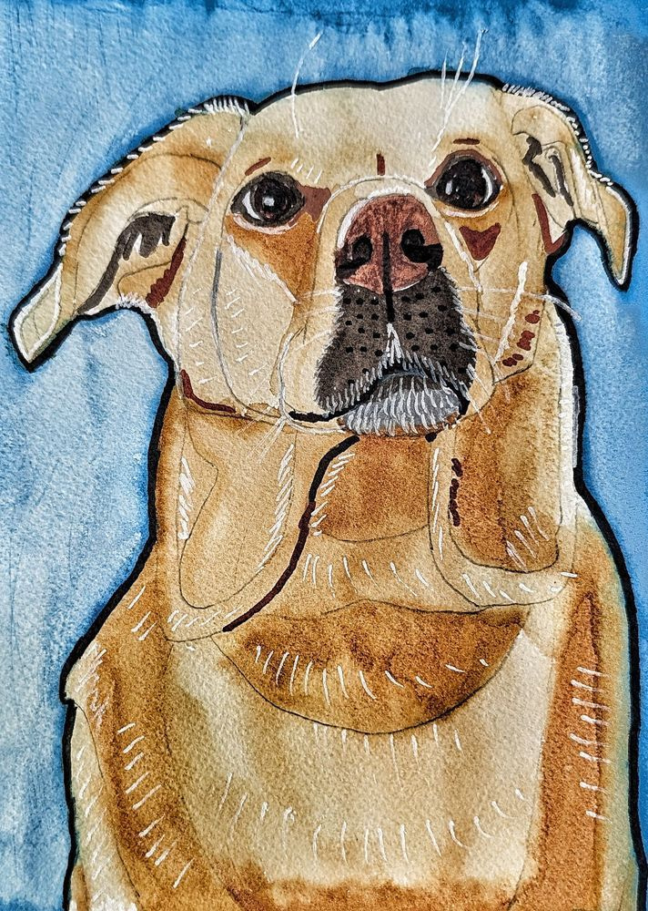 Piper's Gentle Gaze | Dogust Day 1 Mutt Mixed Media Dog Portrait