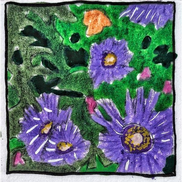 Purple Aster Miniature Study – Floral Botanical Artwork by Justyn Simon