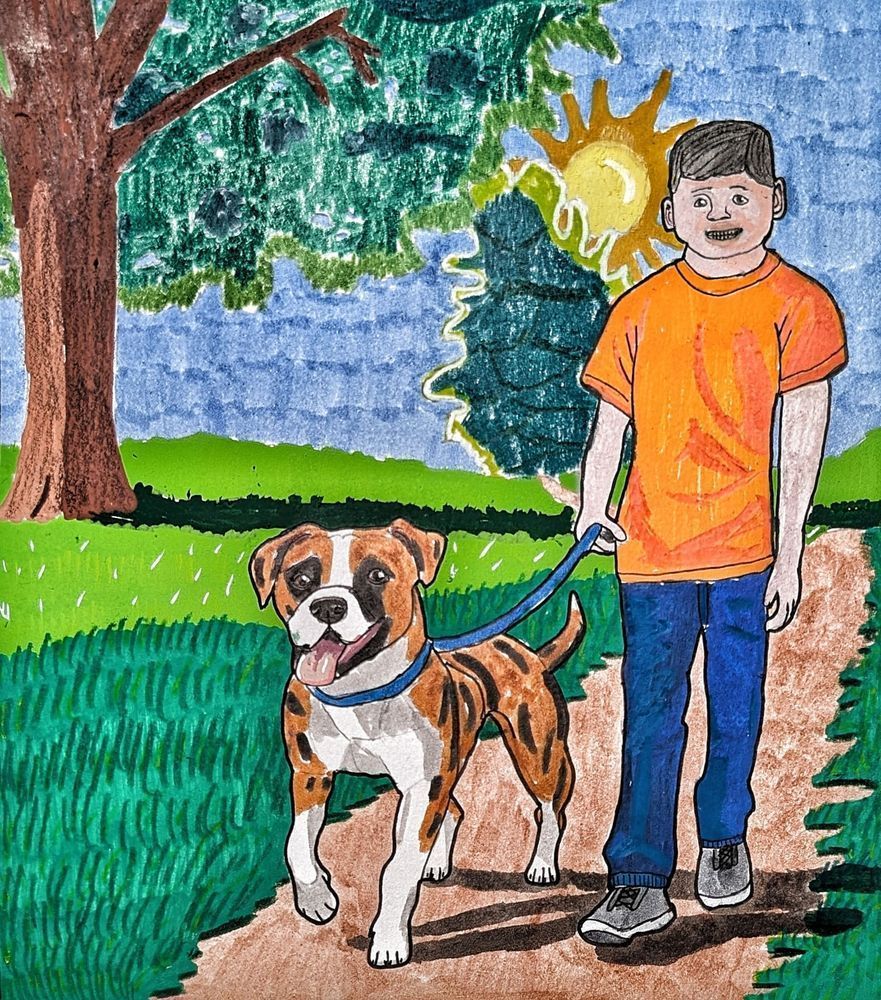 The Boy and the Boxer | Boxer Dog Mixed Media Art by Justyn Simon