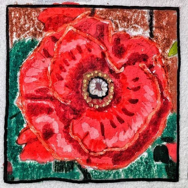 Chinese Poppy Miniature Study | Red Floral Botanical Art by Justyn Simon
