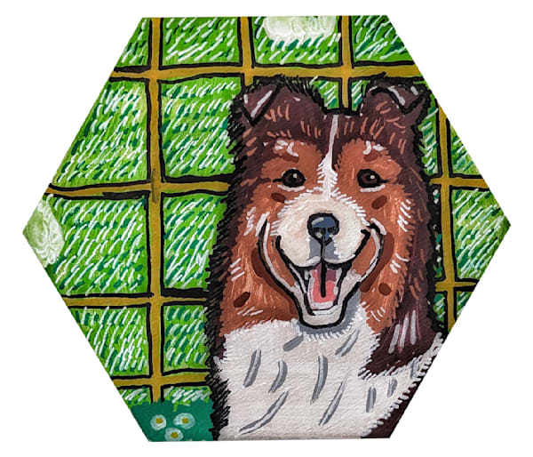 Shetland Sheepdog Catan Sheep Hex Art Print | Pasture Dog Artwork