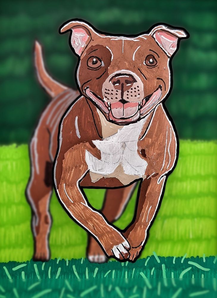 Pitbull Running Dog Art Print – Happy Pitbull Illustration | The Artistic Shepherd
