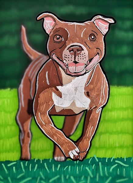 Pitbull Running Dog Art Print – Happy Pitbull Illustration | The Artistic Shepherd