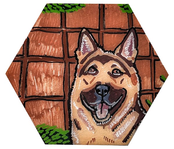 German Shepherd Catan Wood Hex Art Print | Timberbound Guardian Dog Art