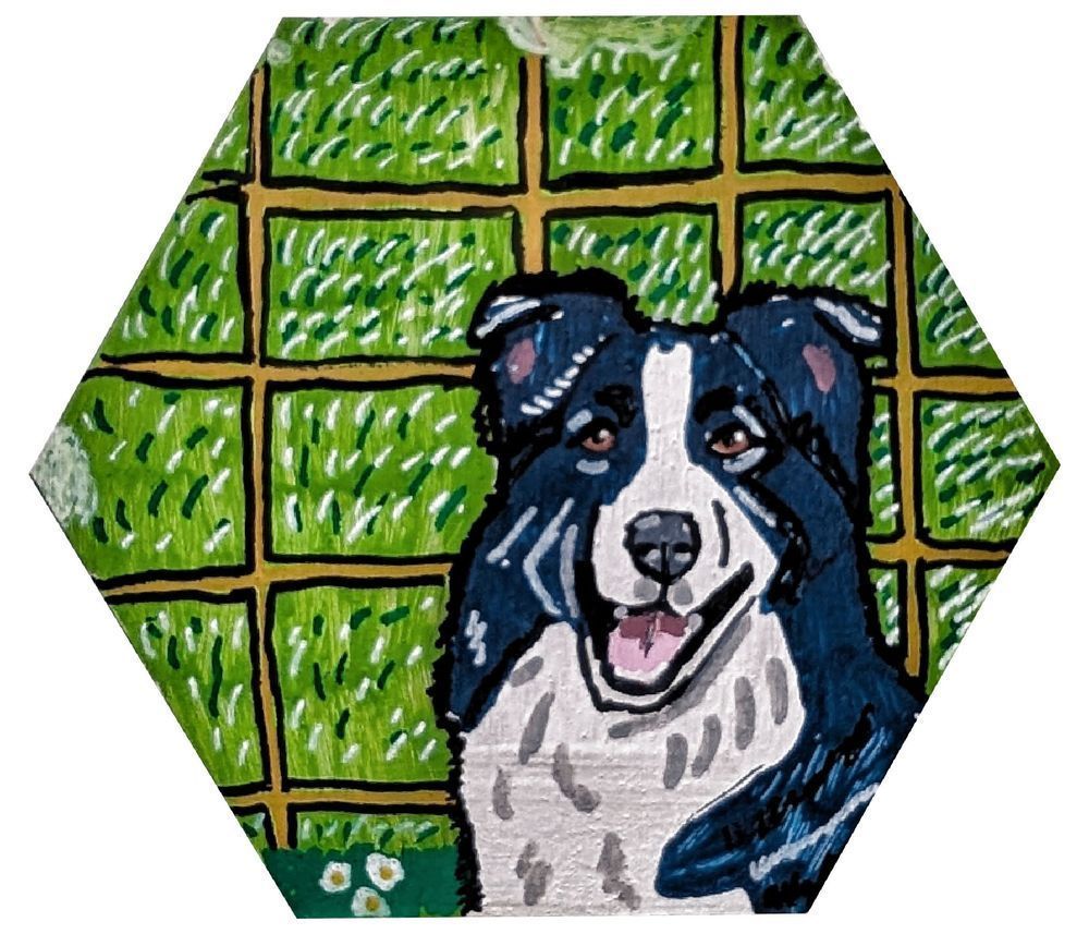 Verdant Guardian of the Open Plains – Border Collie Catan Hex Tile Art Print