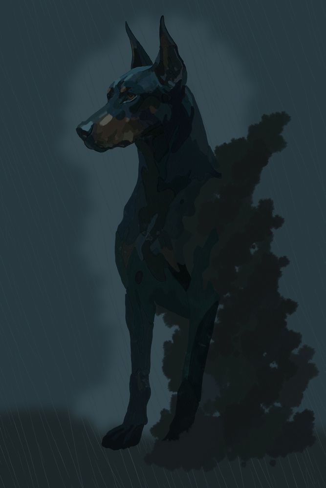Rainbound Sentinel – Doberman Fantasy Dog Art | Barker’s of Ruin