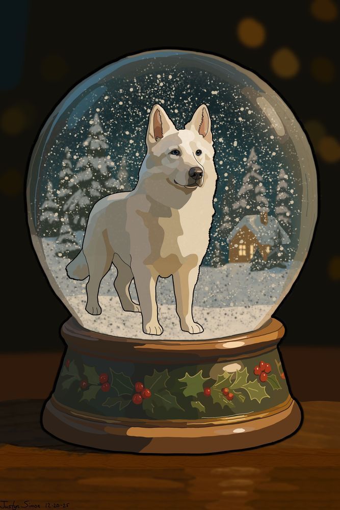 Swiss Shepherd in a Christmas Snow Globe