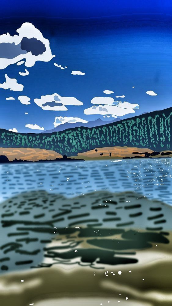 Pineview Reservoir Landscape Art Print | Stylized Mountain Lake Artwork by Justyn Simon