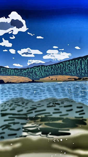 Pineview Reservoir Landscape Art Print | Stylized Mountain Lake Artwork by Justyn Simon