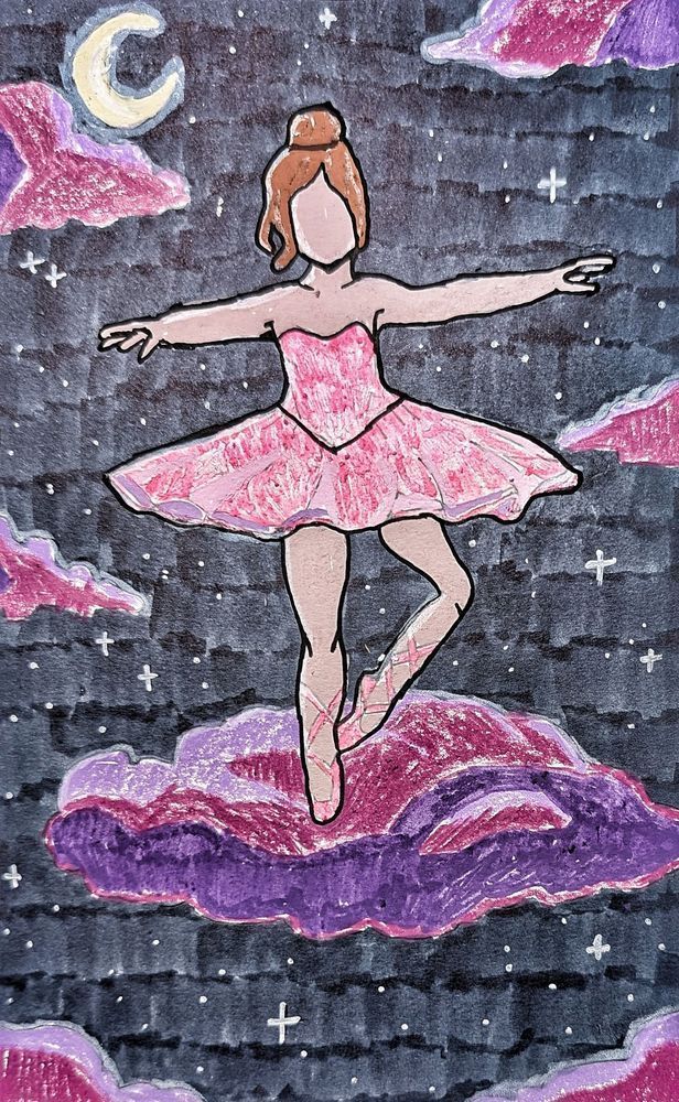 Dream Dancer Beneath the Crescent Moon Ballet Art Print | Mixed Media Fantasy Art by Justyn Simon