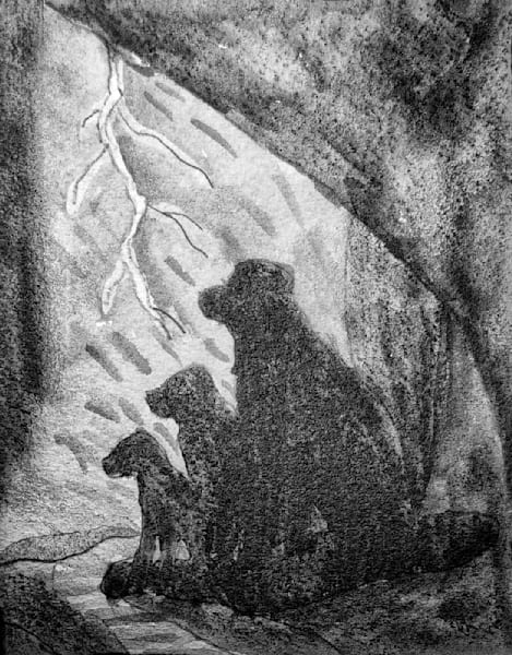 Shadows Beneath the Storm | Graphite Mixed Media Dog Art Print