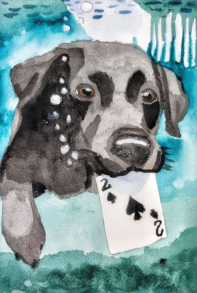 Below the Surface — Claiming the 2 of Spades | Watercolor Dog Art Print