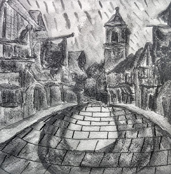 Rain Over Pawston Fantasy Town Art Print