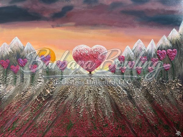 Majestic Heart of the Rising Sun | Metallic & Iridescent Cosmic Landscape Art by Artist Barbara Bowling
