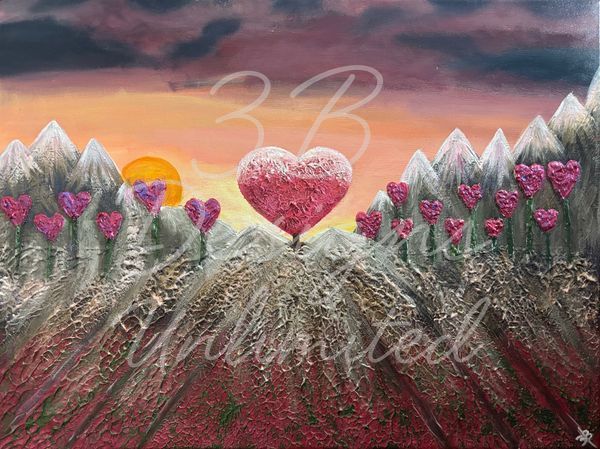 Majestic Heart of the Rising Sun | Metallic & Iridescent Cosmic Landscape Art by Artist Barbara Bowling