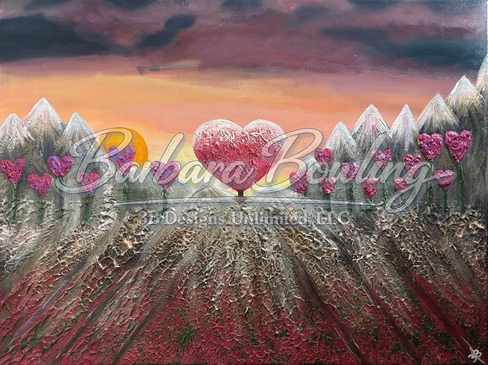 Majestic Heart of the Rising Sun | Metallic & Iridescent Cosmic Landscape Art by Artist Barbara Bowling