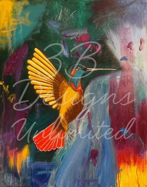 Momentary Stillness | Vibrant Hummingbird Painting