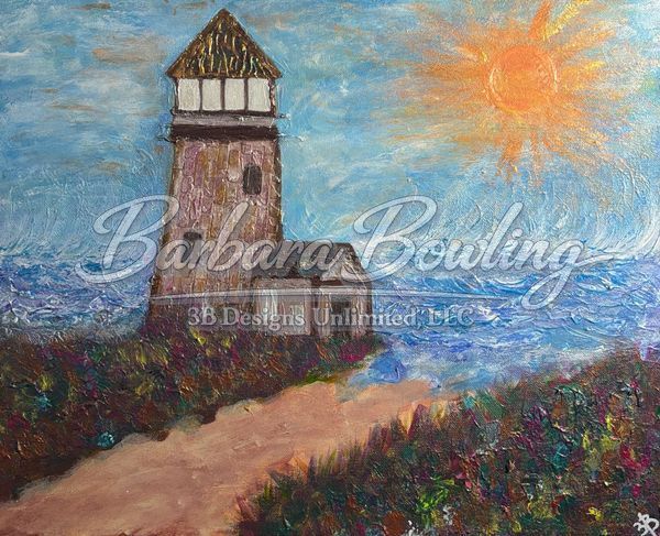 Guardian of the Wildshore Path Greeting Card – Coastal Lighthouse Fine Art Print Card by Barbara Bowling | 3B Designs Unlimited