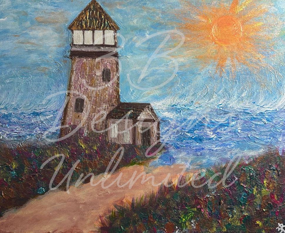 Guardian of the Wildshore Path Greeting Card – Coastal Lighthouse Fine Art Print Card by Barbara Bowling | 3B Designs Unlimited