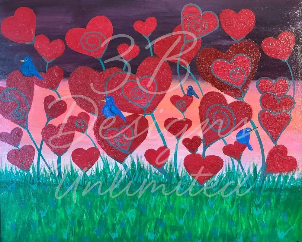 Dreamfield of Hearts Greeting Card – Abstract Heart Fine Art Print Card by Barbara Bowling | 3B Designs Unlimited