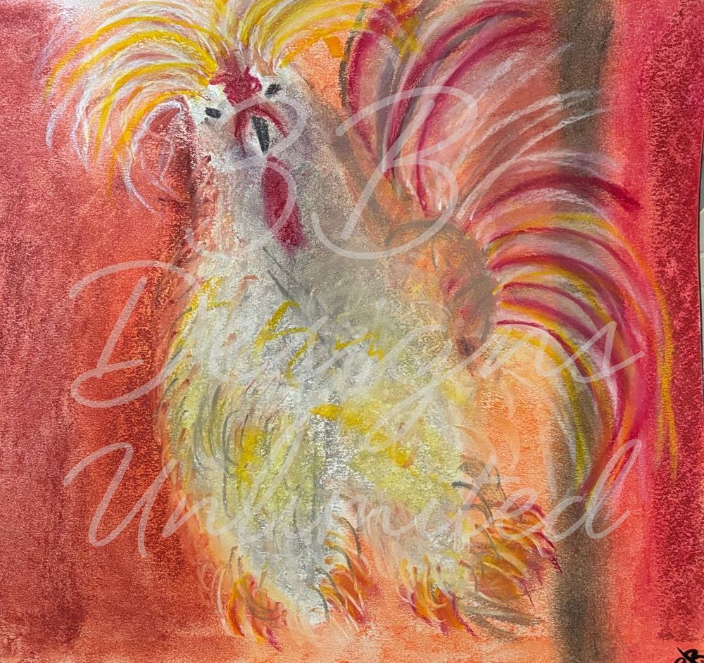Rooster Royale Greeting Card – Regal Pastel Rooster Fine Art Print Card by Barbara Bowling | 3B Designs Unlimited