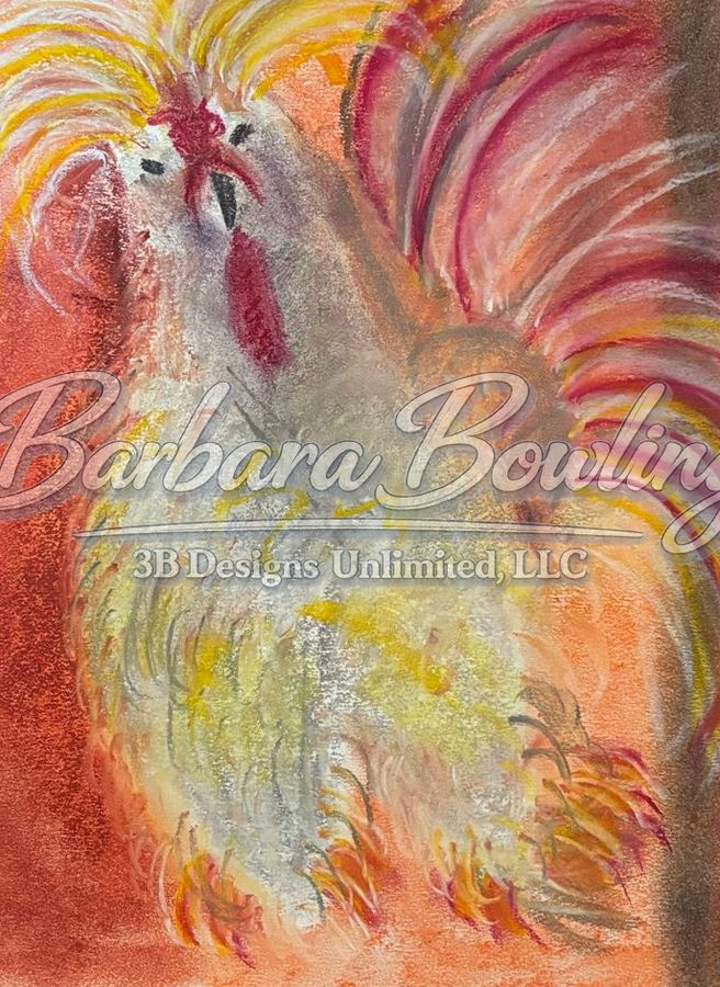 Rooster Royale Greeting Card – Regal Pastel Rooster Fine Art Print Card by Barbara Bowling | 3B Designs Unlimited