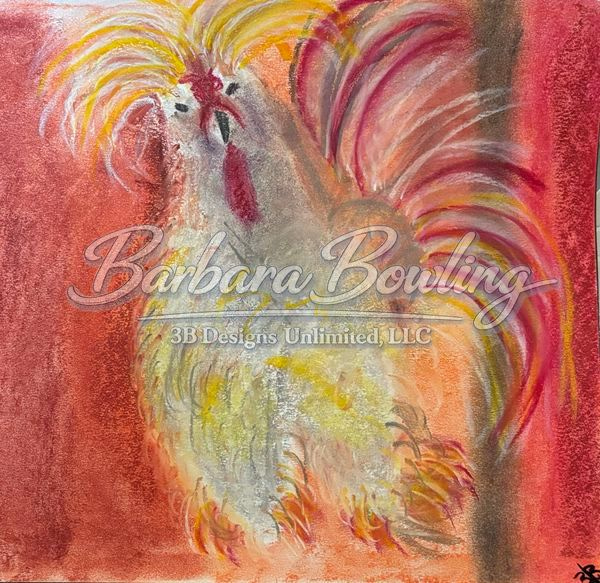Rooster Royale Greeting Card – Regal Pastel Rooster Fine Art Print Card by Barbara Bowling | 3B Designs Unlimited