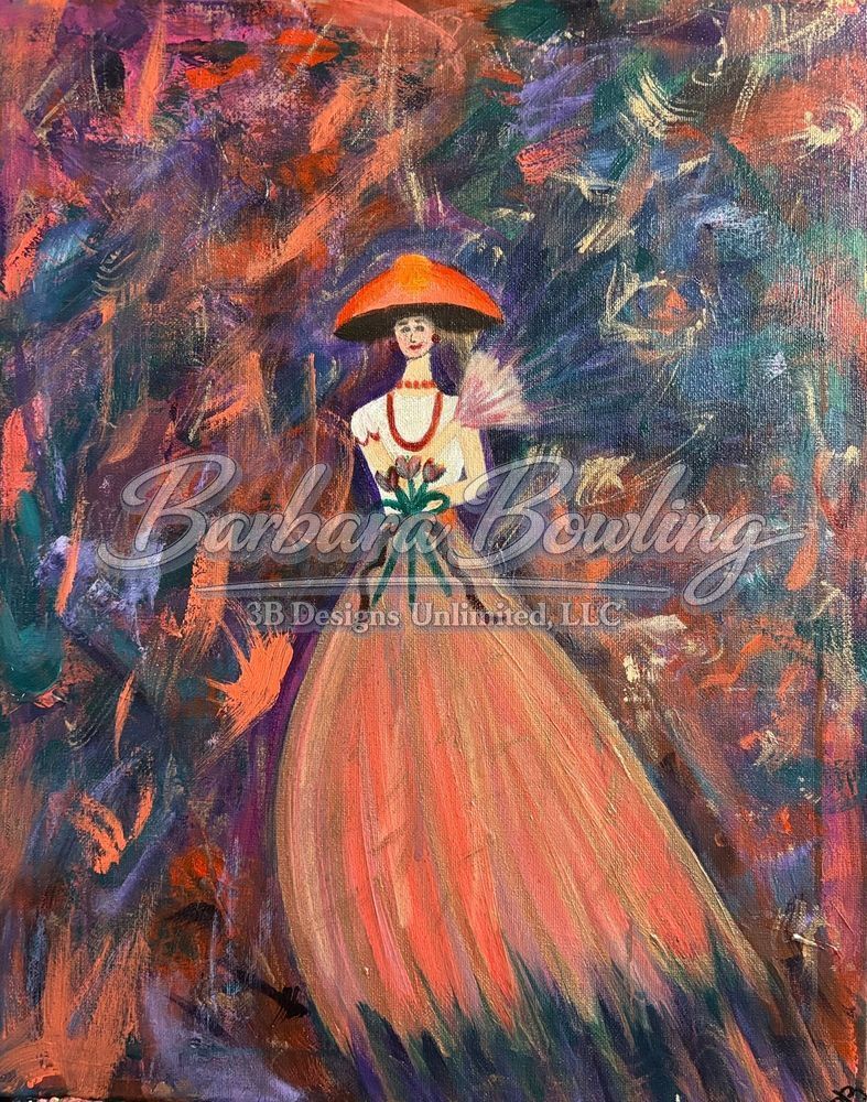 Lady in the Ember Gown – Fine Art Print | Figurative Portrait Art, Warm Abstract Fashion Artwork