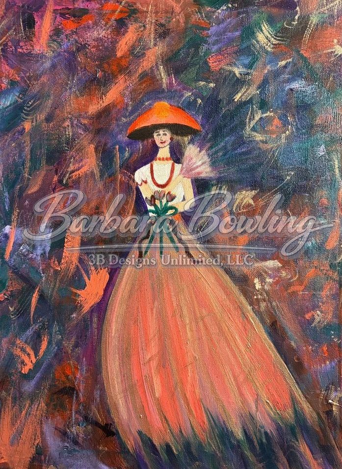 Lady in the Ember Gown Greeting Card – Fine Art Print Card by Barbara Bowling | 3B Designs Unlimited
