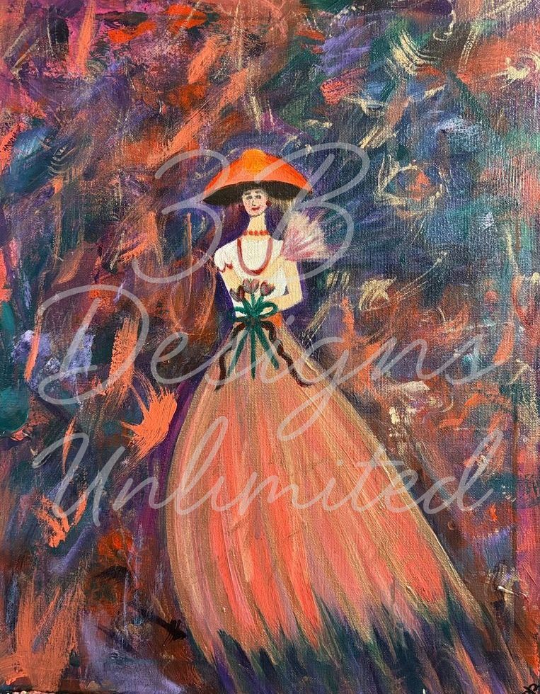 Lady in the Ember Gown Greeting Card – Fine Art Print Card by Barbara Bowling | 3B Designs Unlimited