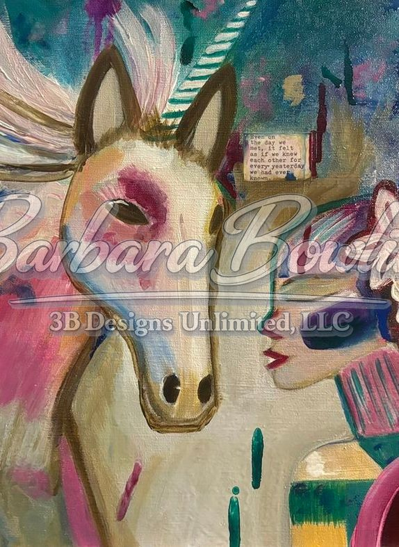 Moonpetal & the Unicorn Greeting Card – Enchanted Unicorn and Fairy Fine Art Print Card by Barbara Bowling | 3B Designs Unlimited