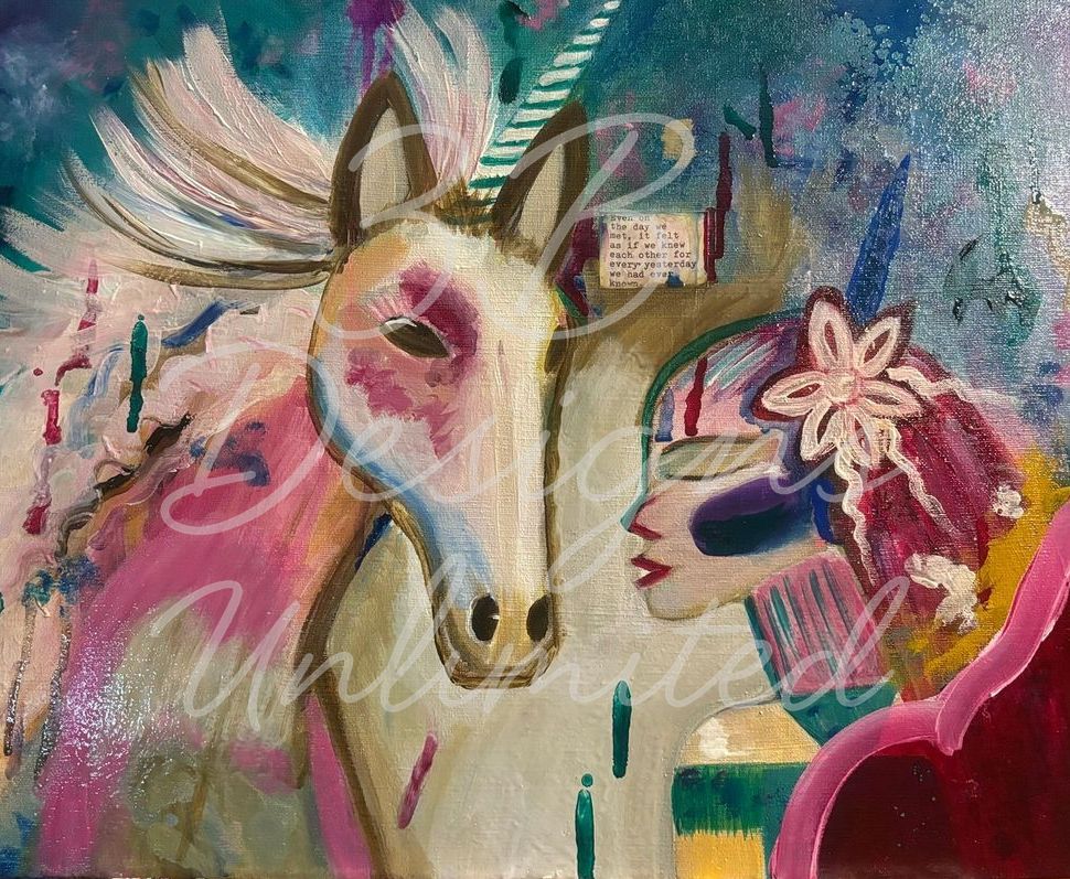 Moonpetal & the Unicorn Greeting Card – Enchanted Unicorn and Fairy Fine Art Print Card by Barbara Bowling | 3B Designs Unlimited