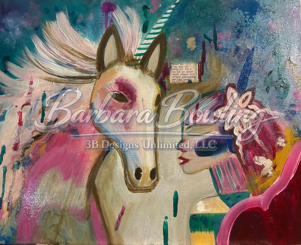 Moonpetal and the Unicorn | Whimsical Fantasy Painting with Vibrant Color & Mythic Charm
