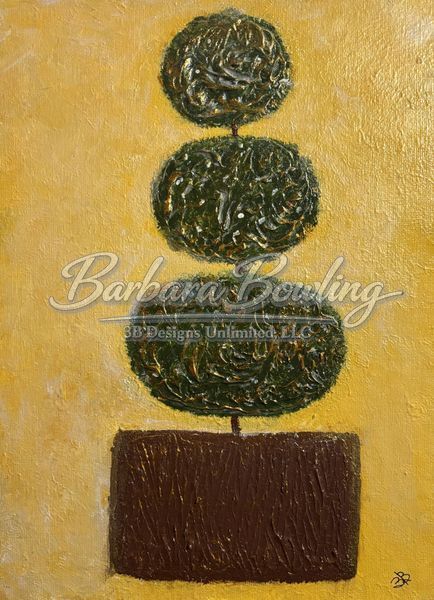 Modern Greenform 1 – Minimalist Green Topiary Abstract Painting | Contemporary Geometric Art by Barbara Bowling