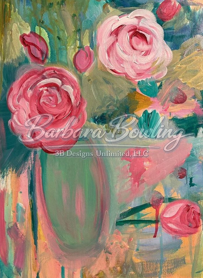 Romance in Bloom Greeting Card – Expressive Floral Fine Art Print Card by Barbara Bowling | 3B Designs Unlimited