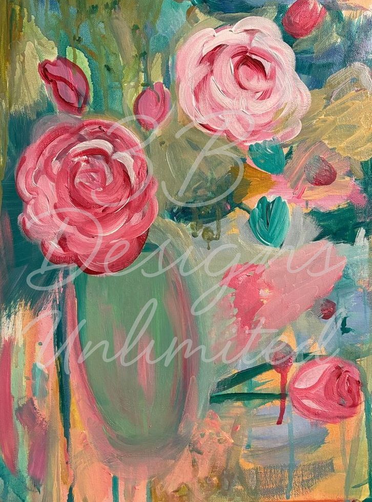 Romance in Bloom Greeting Card – Expressive Floral Fine Art Print Card by Barbara Bowling | 3B Designs Unlimited