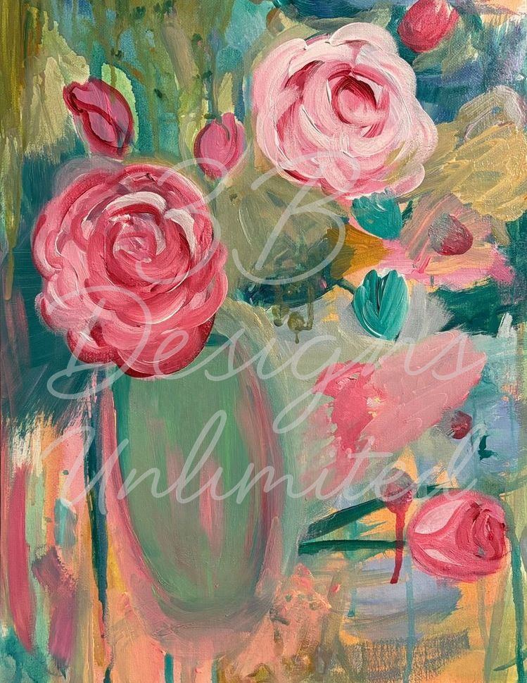 Romance in Bloom Greeting Card – Expressive Floral Fine Art Print Card by Barbara Bowling | 3B Designs Unlimited