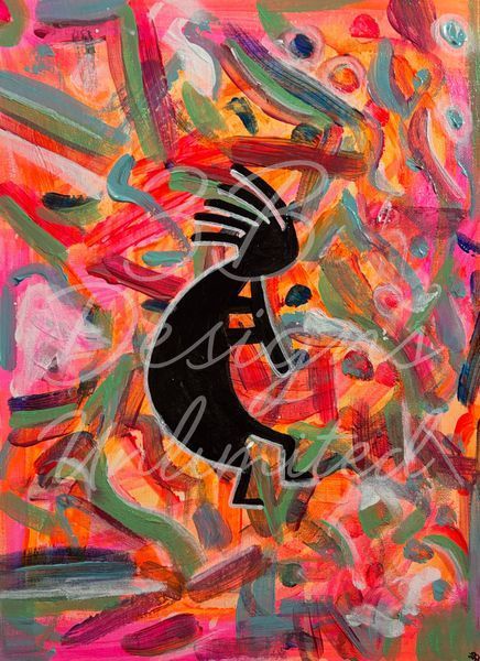 Rite of the Painted Flute – Fine Art Print | Abstract Musical Silhouette Art, Vibrant Contemporary Décor