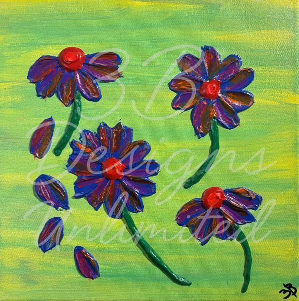 Quiet Petals – Textured Floral Painting with Purple & Red Blooms | Contemporary Botanical Art by Barbara Bowling