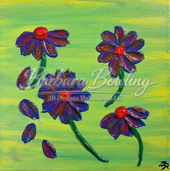 Quiet Petals – Textured Floral Painting with Purple & Red Blooms | Contemporary Botanical Art by Barbara Bowling