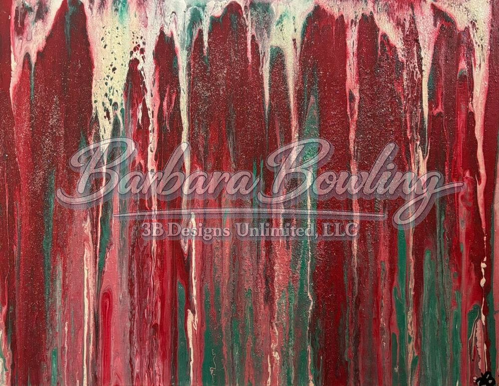 Velvet Cascade | Red & Teal Drip‑Style Abstract Art