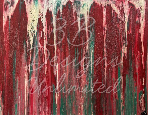 Velvet Cascade | Red & Teal Drip‑Style Abstract Art