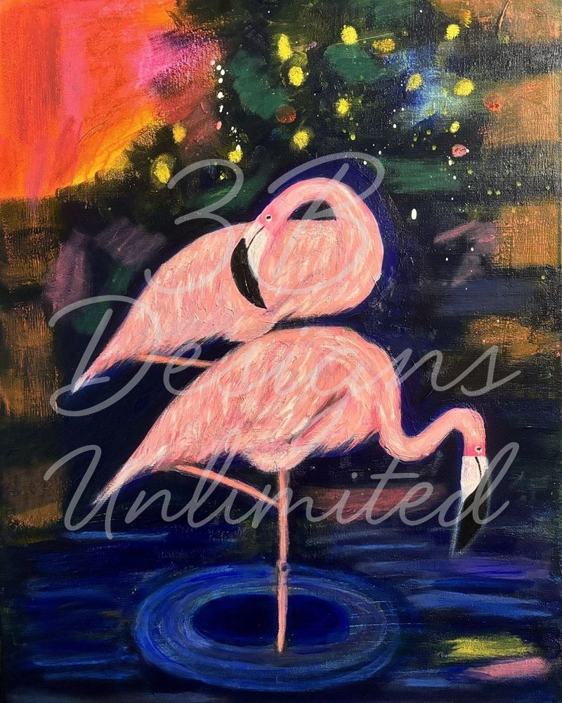 Whispers in the Water | Colorful Flamingo Art Print