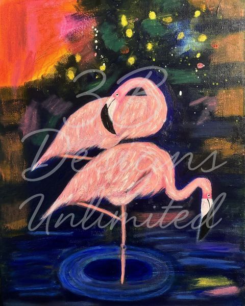 Whispers in the Water | Colorful Flamingo Art Print