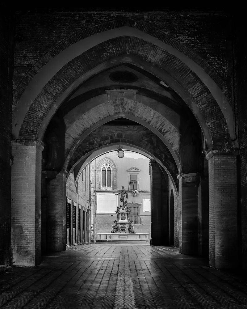 Fountain of Neptune Framed by Historic Archway, Bologna | Fine Art Print