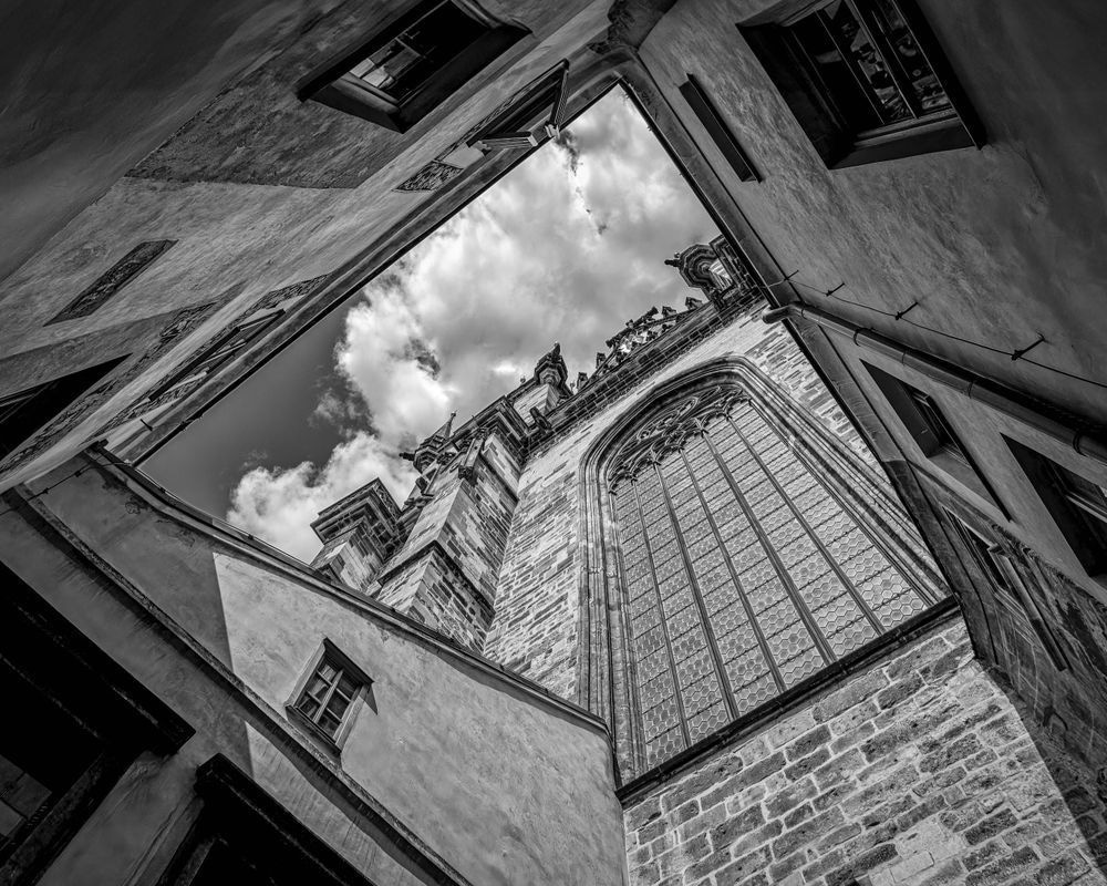Gothic Church of Prague Upward Perspective | Black and White Fine Art Print