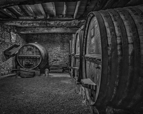 Douro Valley Wine Barrels Monochrome Print | 910Photography
